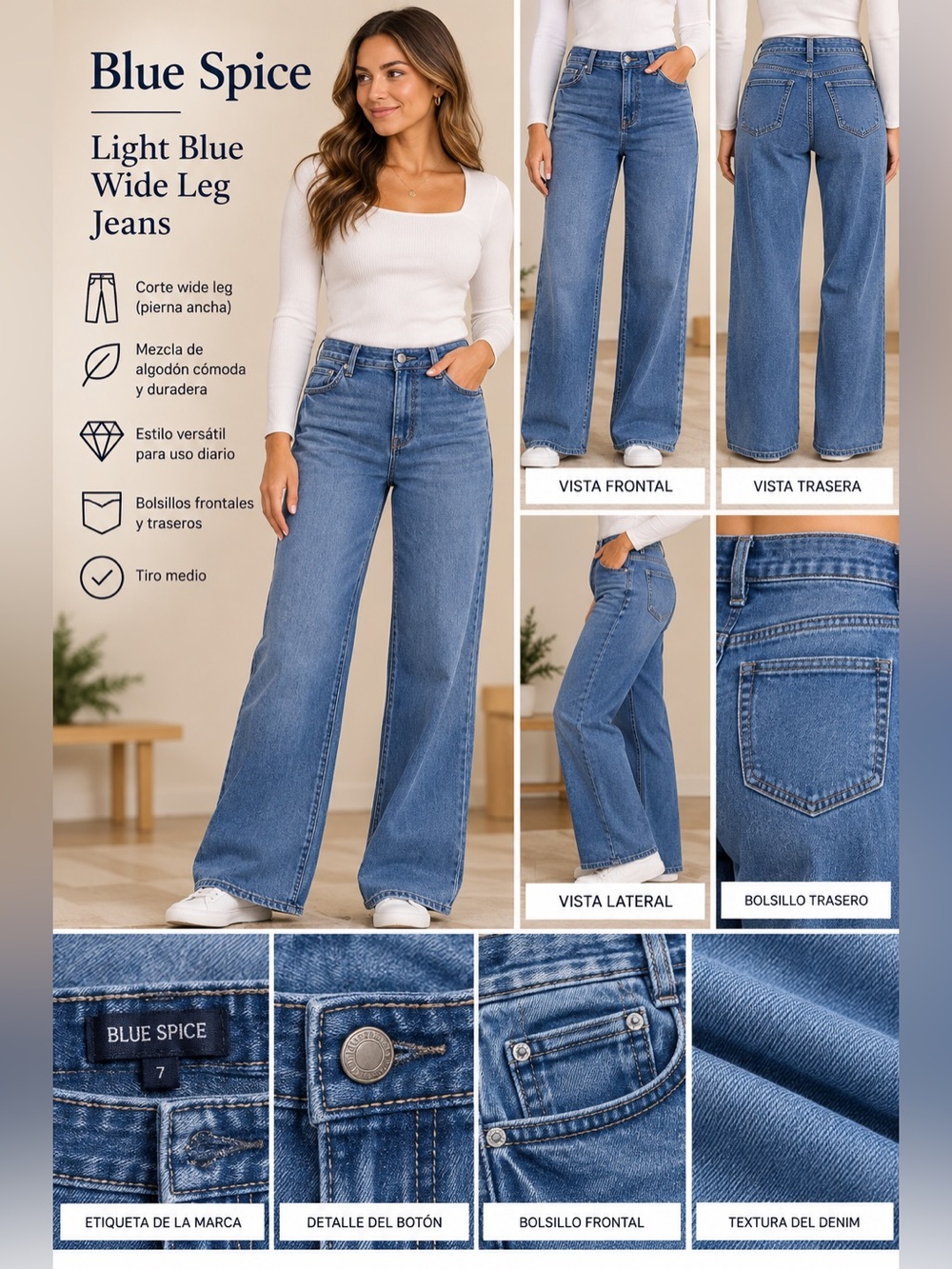Blue Spice Light Blue Wide Leg Jeans